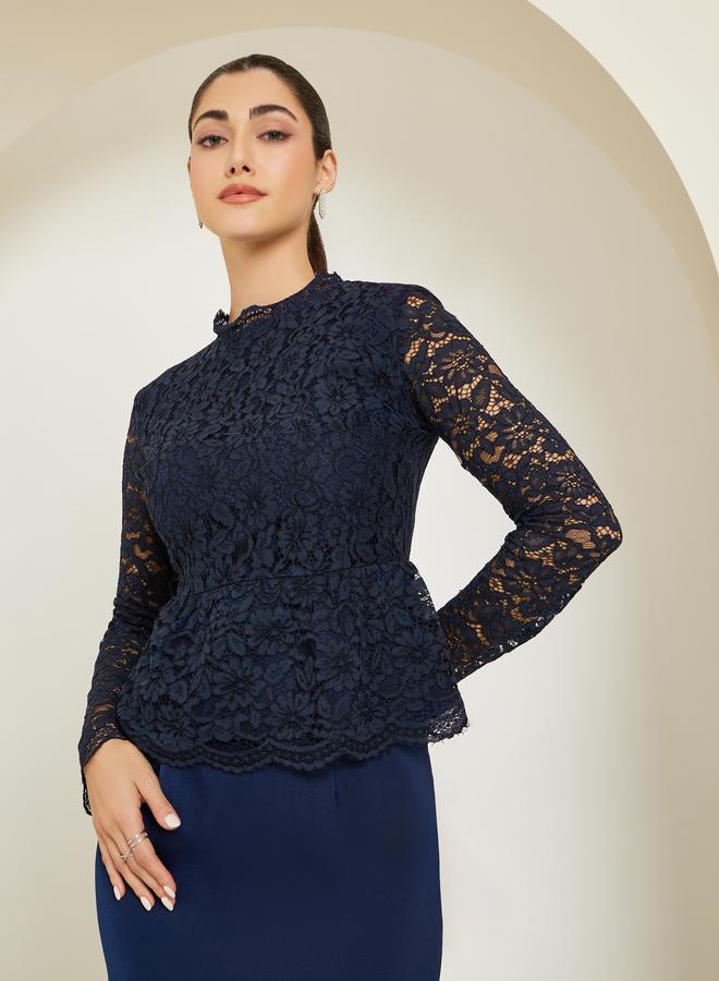 ستايلي طقم منسق من تنورة ماكسي ساتان وبلوزة دانتيل للنساء - Image 1